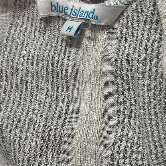 BLUE ISLAND Dress Silver Sparkle‎ Ivory Sundress Beach Coverup Vacation Size M - Picture 5 of 6